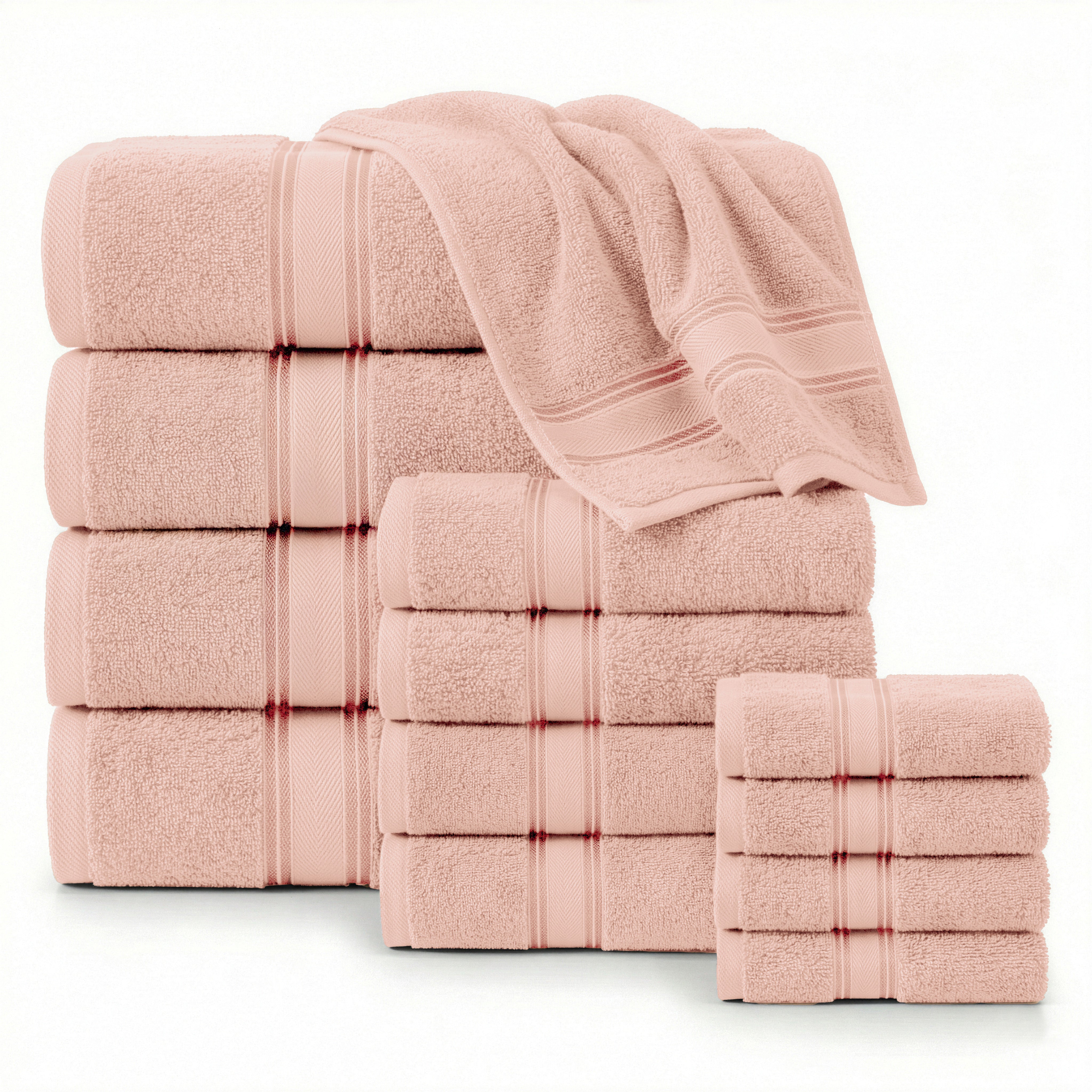 12 Piece 100% Cotton Towel Set 550GSM - Pearl Blush